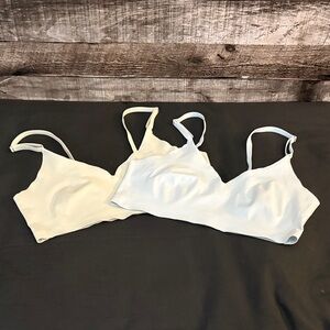 SHEIN Soft Wireless Bralette Set - Light Blue & Cream-Gray-M